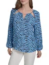 Halston Women's Zebra Print Chained Neck Top In Blue