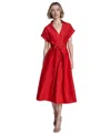 Halston Women's Zip-front Cuffed-sleeve Midi Dress In Red