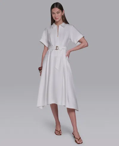 Halston Women's Zip-up Midi Shirt Dress In White