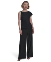 Halston Womens Asymmetric One Shoulder Hardware Top Horsebit Buckle Straight Leg Pants In Black