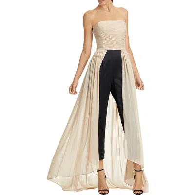Halston Womens Chiffon Pleated Jumpsuit In Neutral
