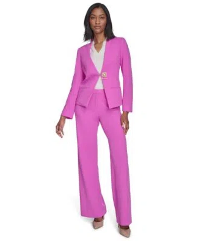 HALSTON WOMENS COLLARLESS TOGGLE CHAIN BLAZER FLARE LEG PANTS