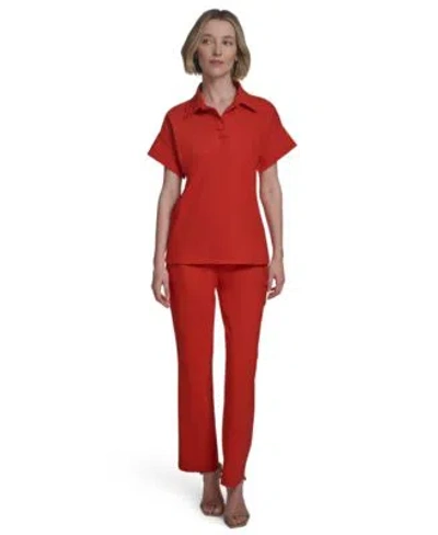 Halston Womens Compression Short Sleeve Polo Top Low Rise Straight Leg Hardware Pants