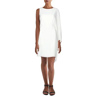 Halston Womens Flowy Sleeve Crewneck Midi Dress In White