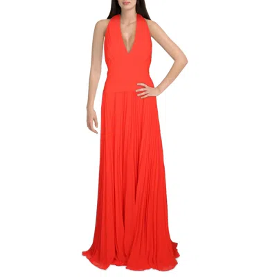 Halston Womens Halter Surplice Evening Dress In Red