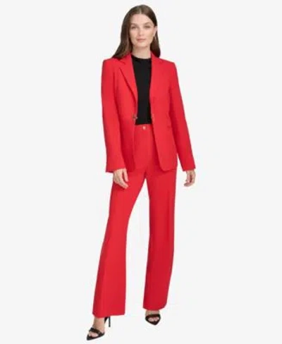 Halston Womens Logo Clasp Notch Lapel Blazer Straight Leg Trousers In Red