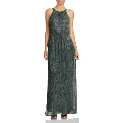 Halston Womens Metallic Evening Formal Dress In Gray