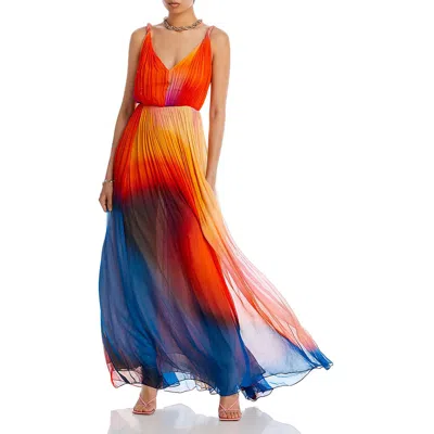 Halston Womens Ombre Pleated Maxi Dress In Multi