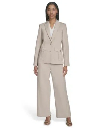 Halston Womens Peak Lapel Two Button Jacket Straight Leg Tab Waist Pants In Stone