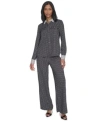 Halston Womens Printed Patch Pocket Shirt Pull On Pants In Black,pristine