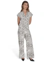 Halston Womens Printed V Neck Cap Sleeve Top Printed High Rise Wide Leg Pants