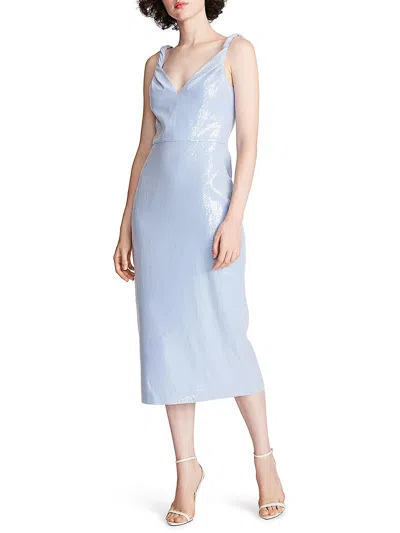 Halston Womens Sequined Midi Cocktail And Party Dress In Blue