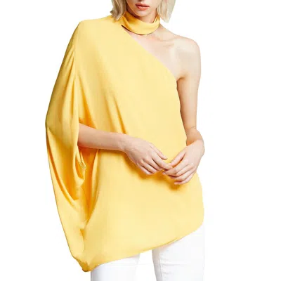 Halston Womens Side Zipper Asymmetric Blouse In Yellow