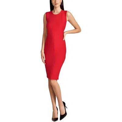 Halston Womens Solid Crepe Sheath Dress In Red