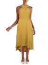 Halston Womens Textured Midi Halter Dress In Multi