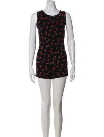 Pre-owned Halston Wool Floral Print Short Set In Black