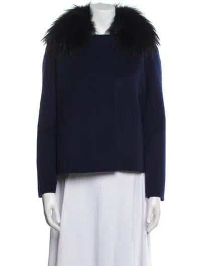 Pre-owned Halston Wool Fur Jacket In Blue