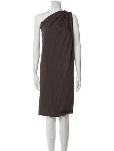 Pre-owned Halston Wool Knee-length Dress In Brown