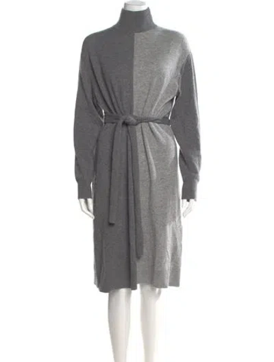 Pre-owned Halston Wool Midi Length Dress In Gray