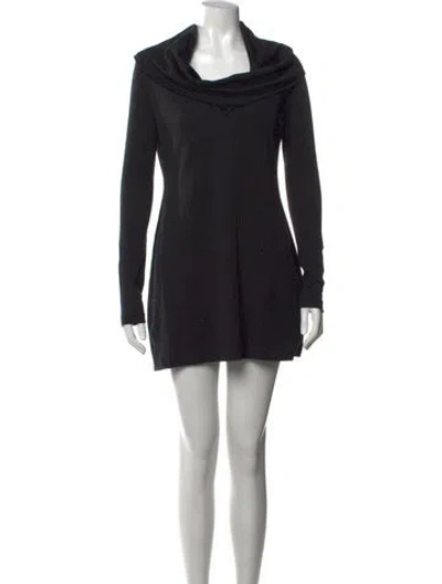 Pre-owned Halston Wool Mini Dress In Black