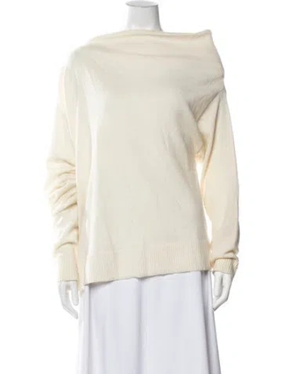 Pre-owned Halston Wool Off-the-shoulder Sweater In Neutral