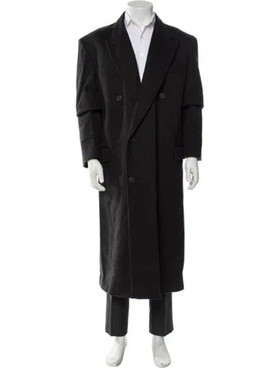 Pre-owned Halston Wool Overcoat In Black