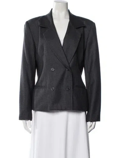 Pre-owned Halston Wool Plaid Print Blazer In Neutral
