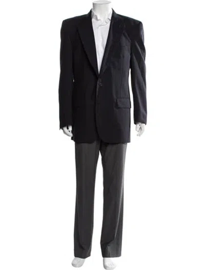 Pre-owned Halston Wool Striped Blazer In Blue