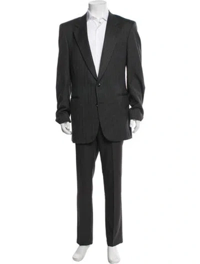 Pre-owned Halston Wool Striped Two-piece Blazer In Gray