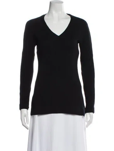 Pre-owned Halston Wool V-neck Sweater In Black