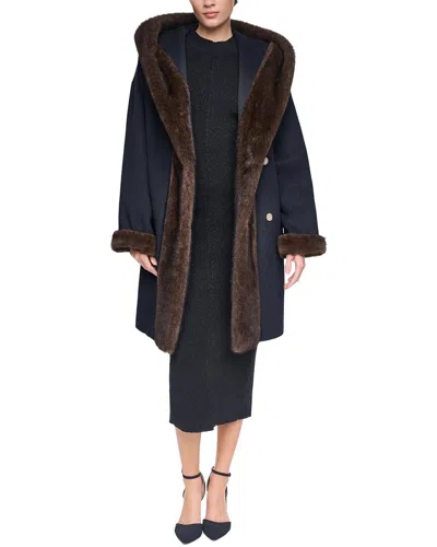 Halston Wool-blend Down Puffer Coat In Blue
