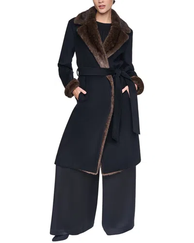 Halston Wool-blend Notch Collar Coat In Black
