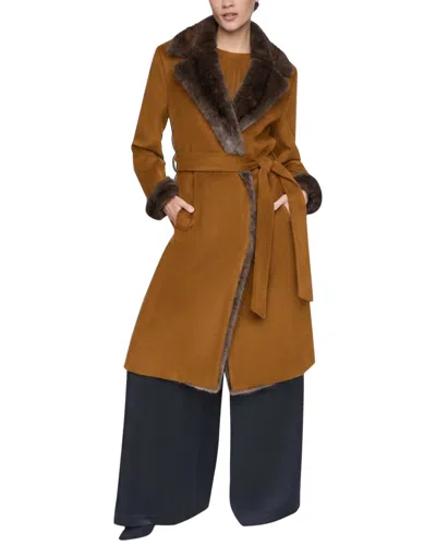 Halston Wool-blend Notch Collar Coat In Brown