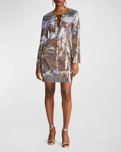 Halston Wynonna Sequined Sheath Dress In Brown