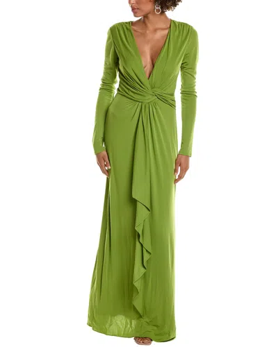 Halston Yolanda V Neck Jersey Gown In Green
