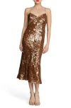 Halston Yvonne Sequin Sleeveless Midi Dress In Brown