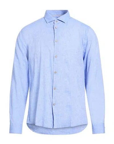 Hamaki-ho Man Shirt Azure Size L Linen, Cotton In Blue