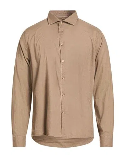 Hamaki-ho Man Shirt Light Brown Size L Linen, Cotton