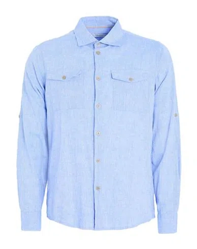 Hamaki-ho Man Shirt Light Blue Size S Linen, Cotton