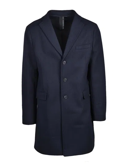 Hamaki-ho Tailored Blue Coat With Notched Lapel And Flap Pockets In Black