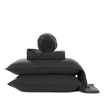 Hamam Wrinkle Washed Linen Sheet Set, Queen In Black