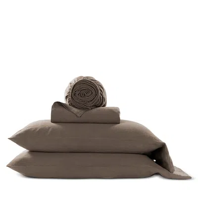 Hamam Wrinkle Washed Linen Sheet Set, Queen In Brown