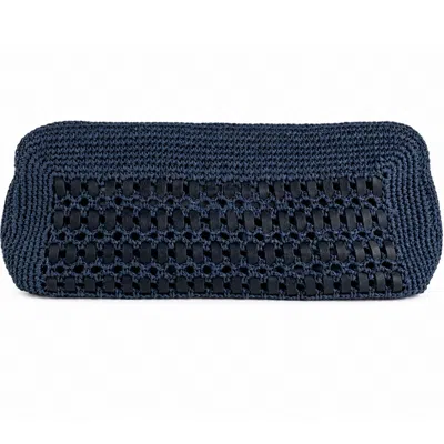 Hamel Atelier Women's Blue Handwoven Leather Raffia Clutch / Navy