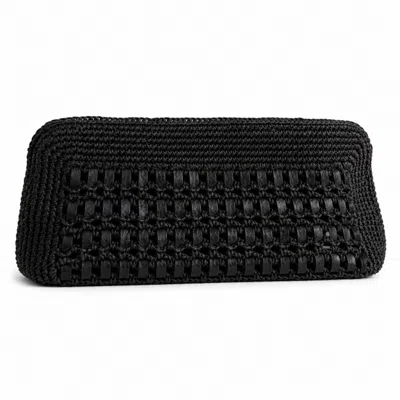 Hamel Atelier Women's Handwoven Leather Raffia Clutch / Black