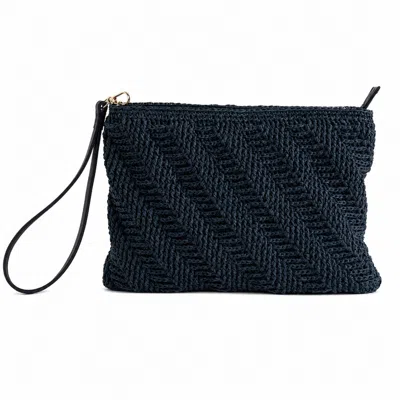 Hamel Atelier Women's Handwoven Raffia Clutch Bag - Navy Blue