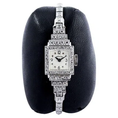 Pre-owned Hamilton 14 Karat Solid Gold Art Deco Ladies Diamond Dress Watch From 1940s In Multi