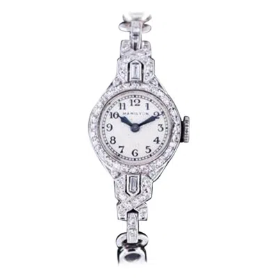 Pre-owned Hamilton 14 Karat Solid White Gold Ladies Dress Watch With Original Dial, 1940s