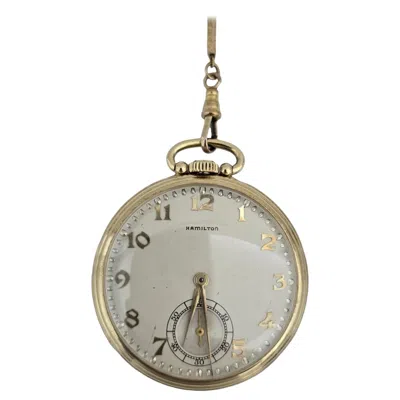 Pre-owned Hamilton 14k Gold 44.6mm Pocket Watch, Grade 917, With 9k Gold Chain In Multi