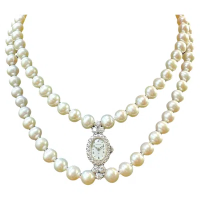 Pre-owned Hamilton 14k White Gold Ladies Watch Double Strand Pearl Necklace