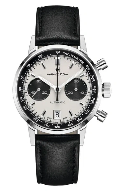 Hamilton American Classic Intra-matic Automatic Chronograph Leather Strap Watch, 40mm In White